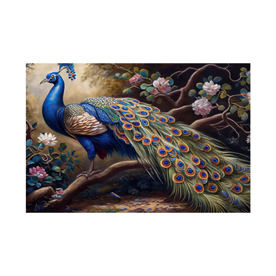 Oil painting of a beautiful peacock