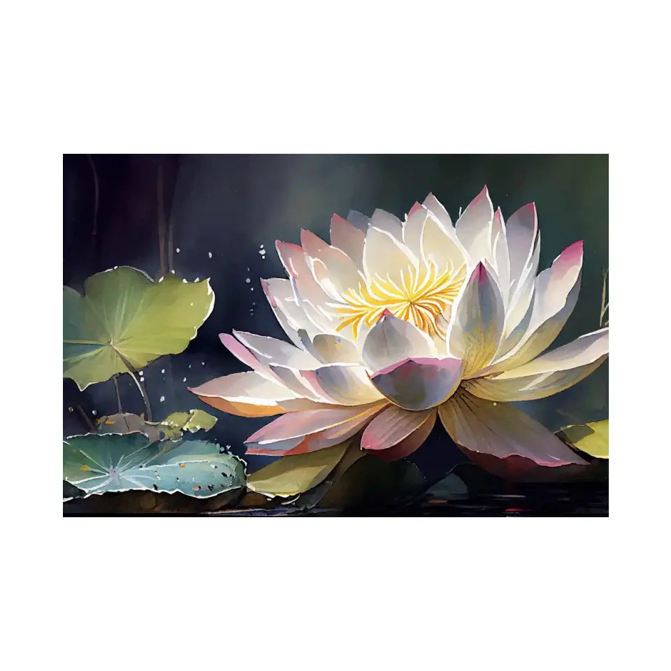 Watercolor painting white lotus bloom