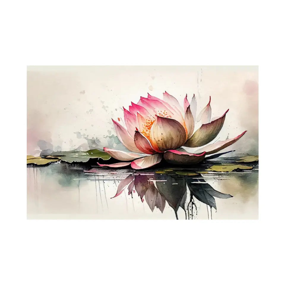 Watercolor painting lotus bloom in pond I