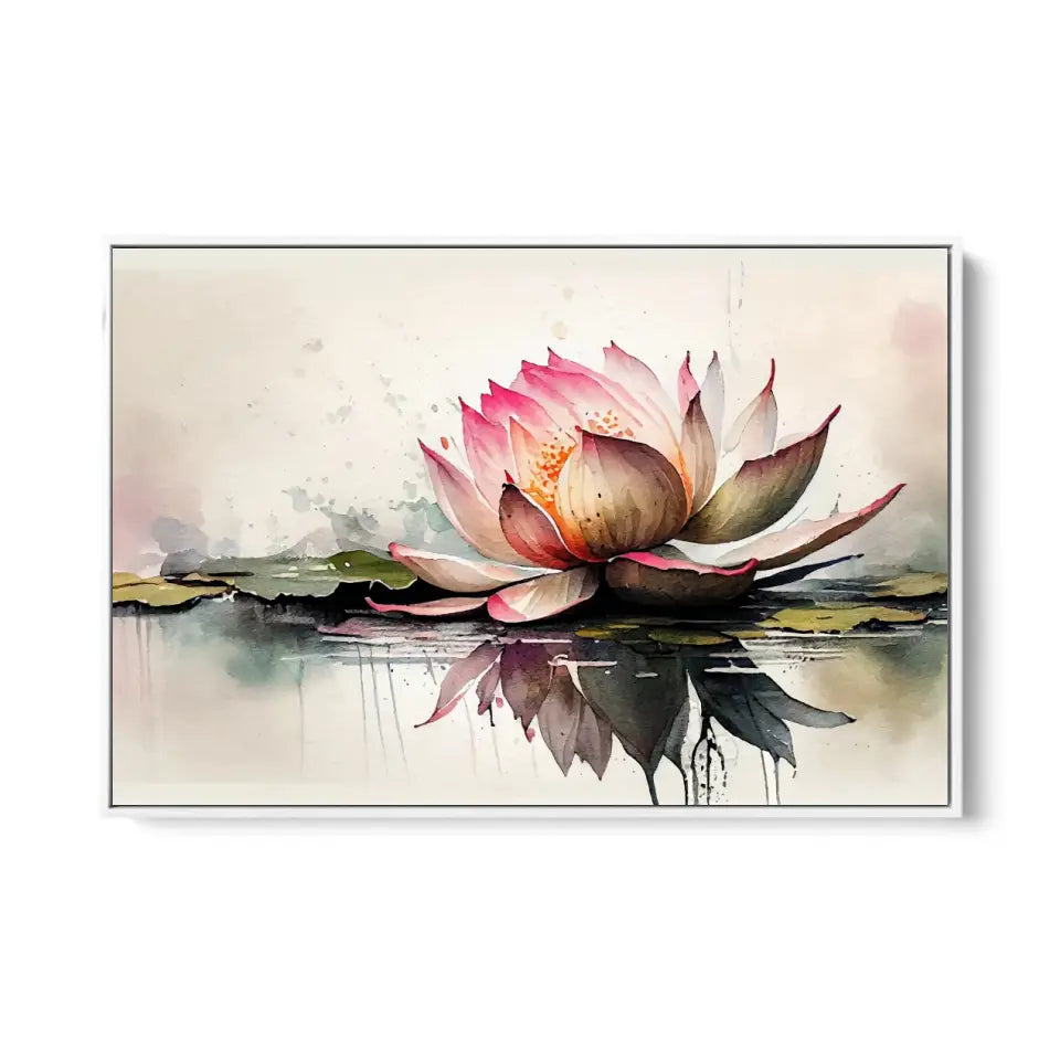 Watercolor painting lotus bloom in pond I