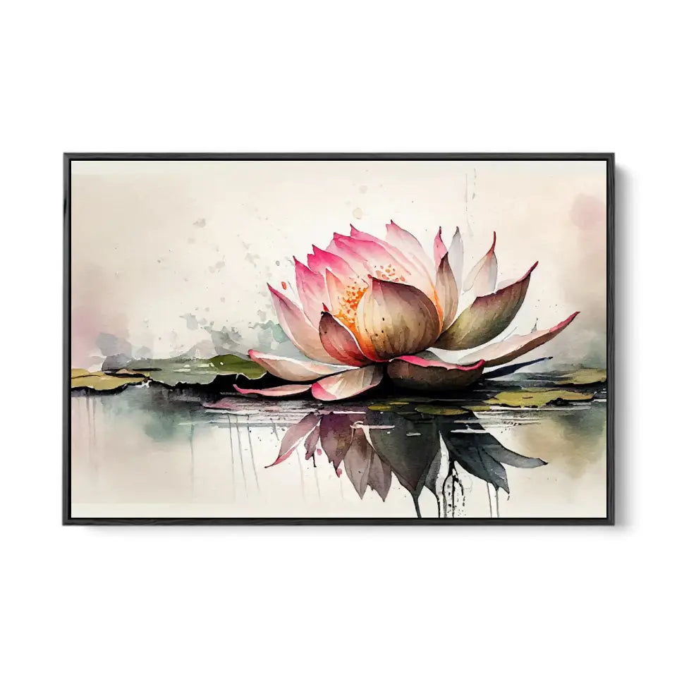 Watercolor painting lotus bloom in pond I