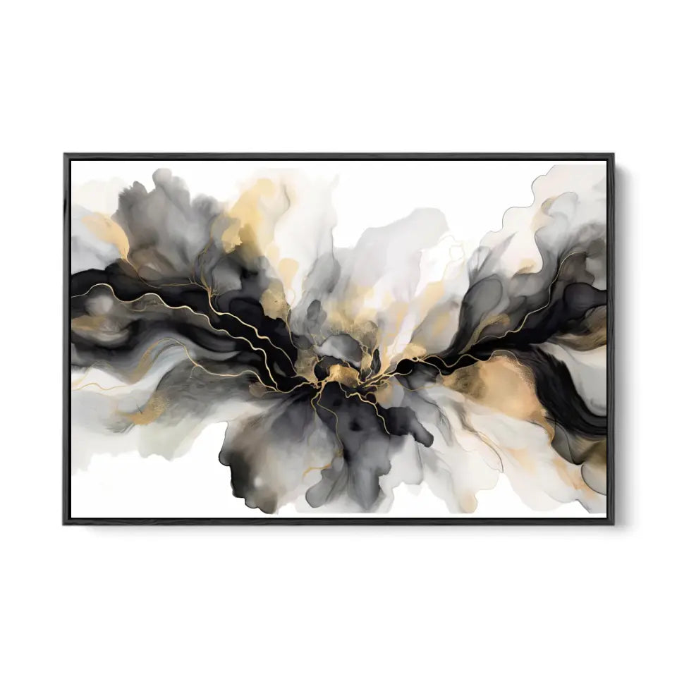 Luxury abstract fluid art in black, gray and gold