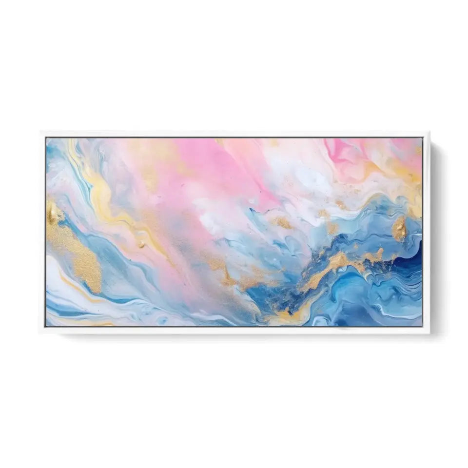 Abstract watercolor painting in pink blue and gold II