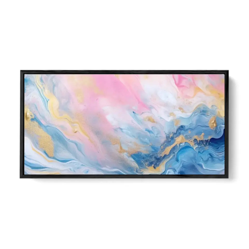 Abstract watercolor painting in pink blue and gold II