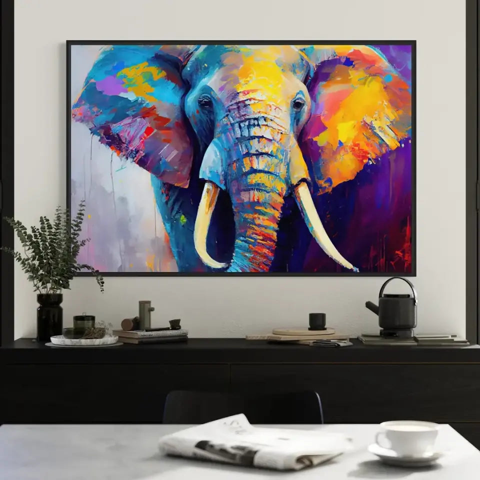 Colorful painted elephant oil painting canvas