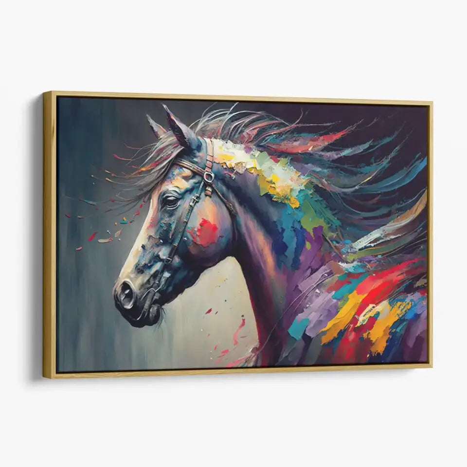 Golden Stallion, Abstract Oil Painting with Expressive Brushstrokes