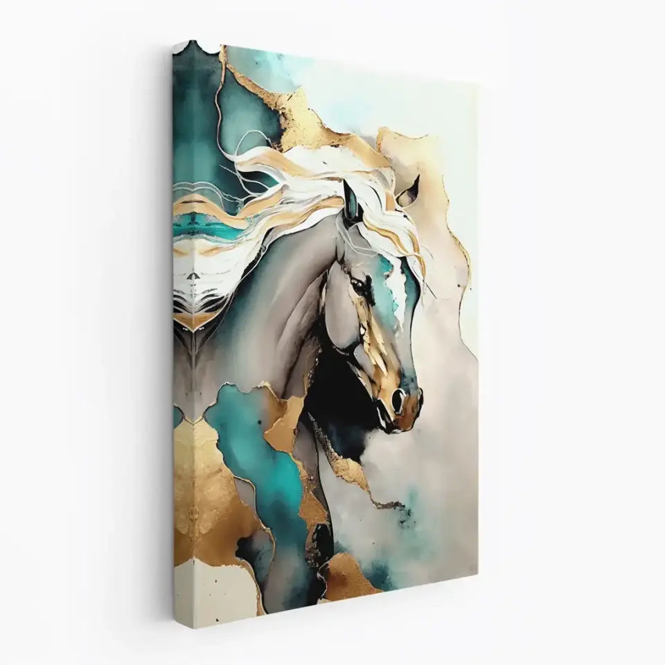 Abstract oil painting of a golden horse