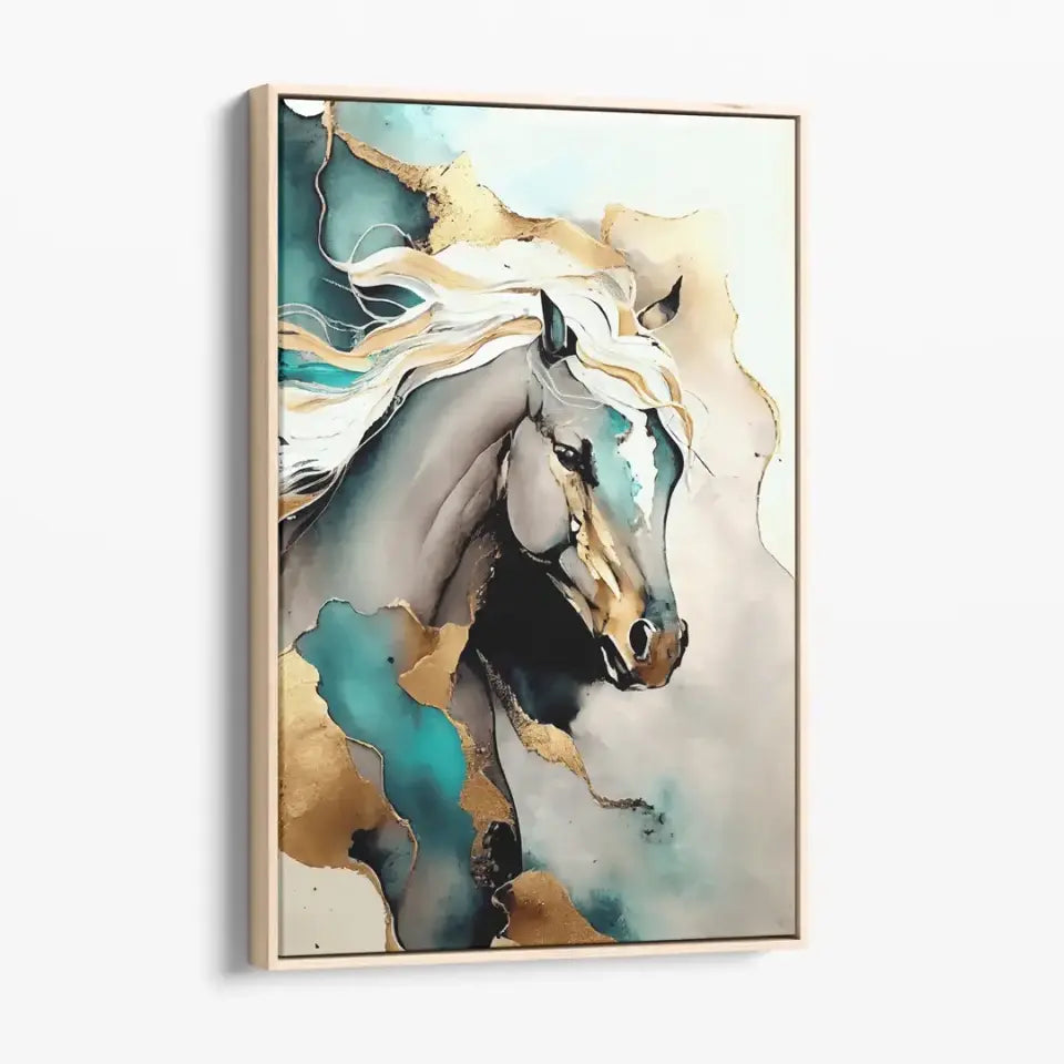 Abstract oil painting of a golden horse