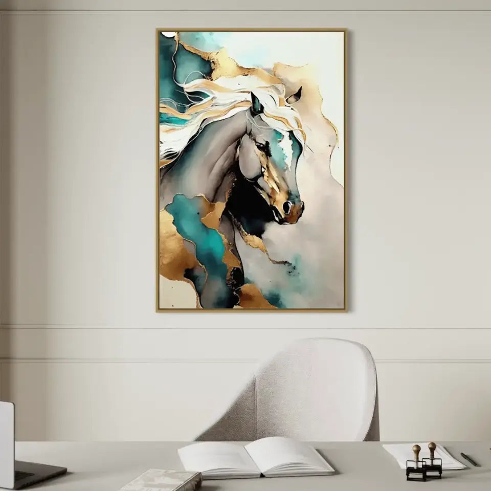 Abstract oil painting of a golden horse