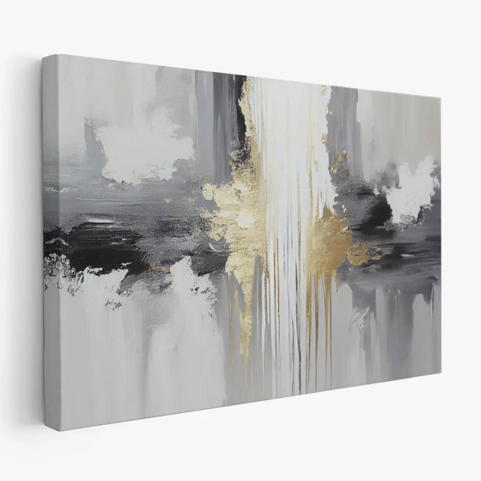 Abstract gold, white, gray, black canvas