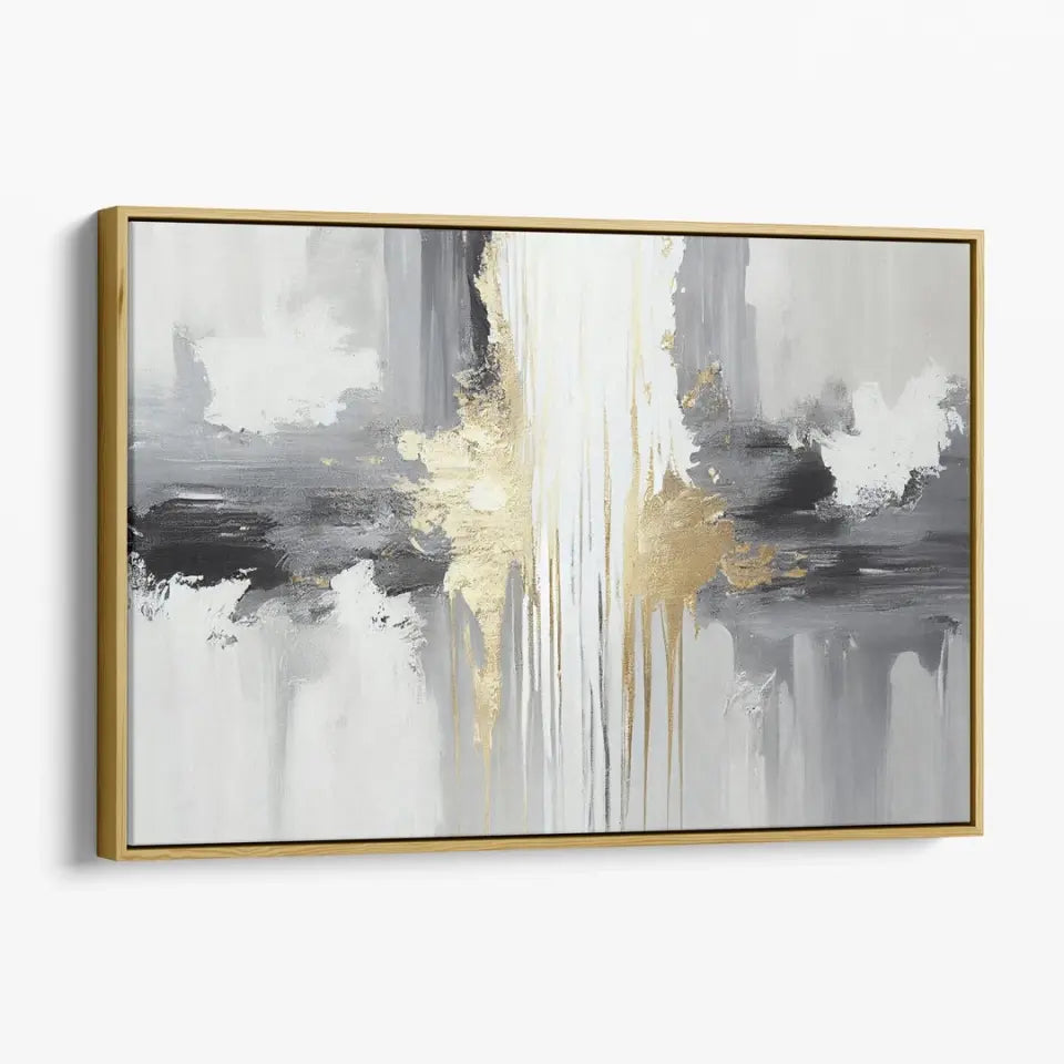 Abstract gold, white, gray, black canvas