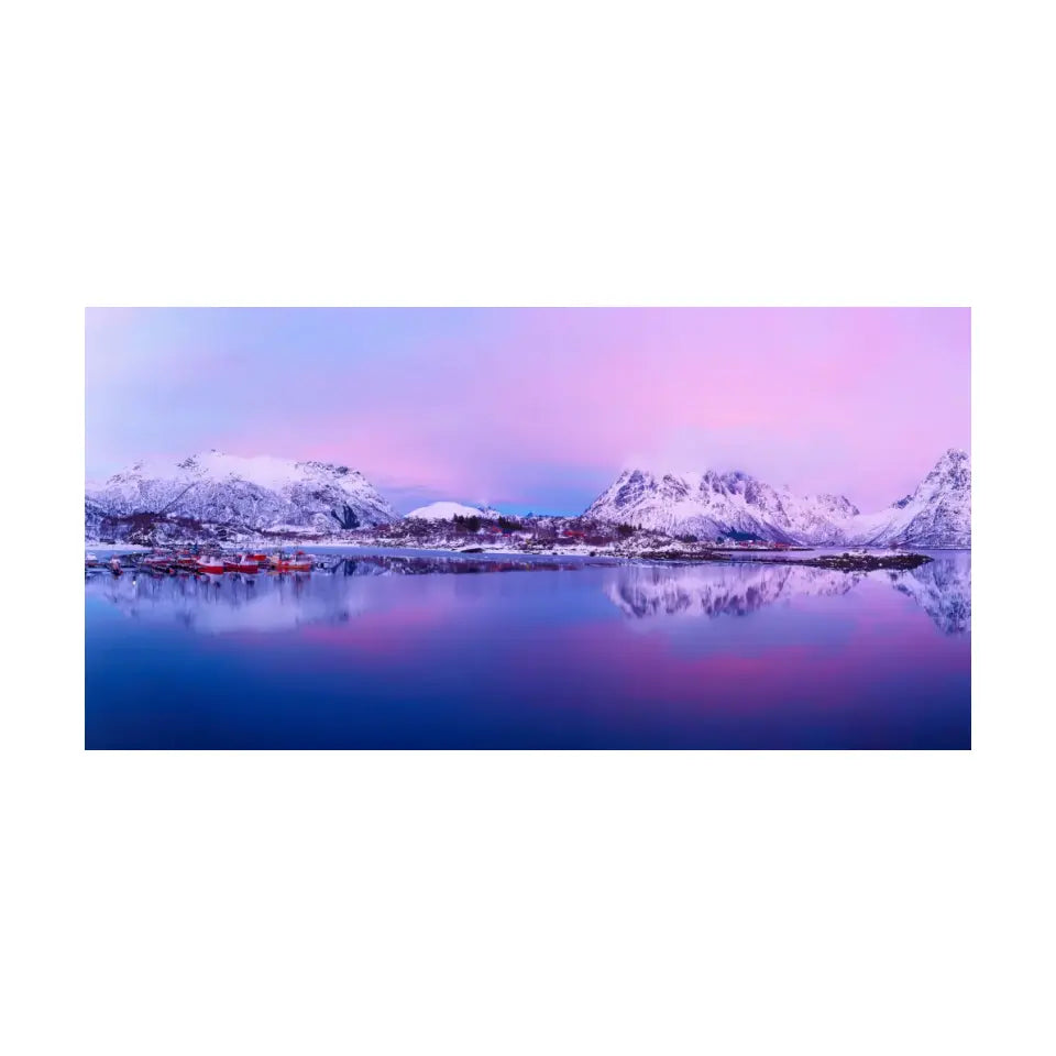 Lofoten Islands-Beautiful winter lake and snowy mountains