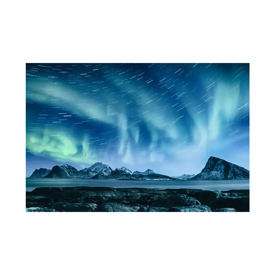 Aurora Borealis shining green in night starry sky