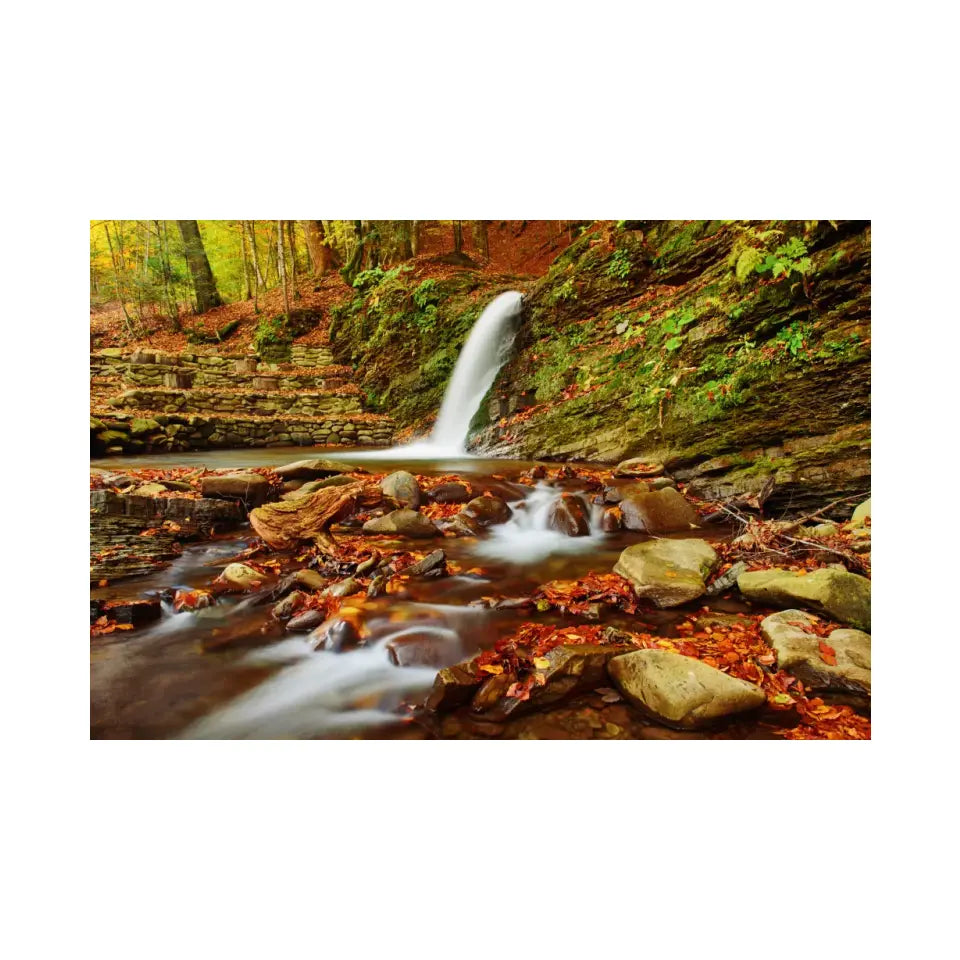 Autumn mountain waterfall stream