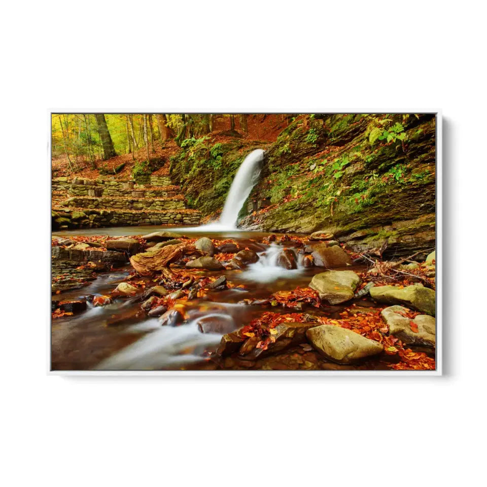 Autumn mountain waterfall stream