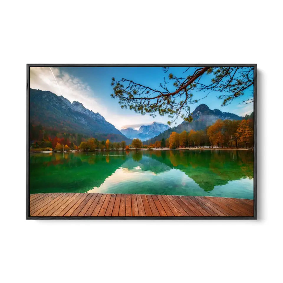 Jasna lake with beautiful mountains and wooden pier