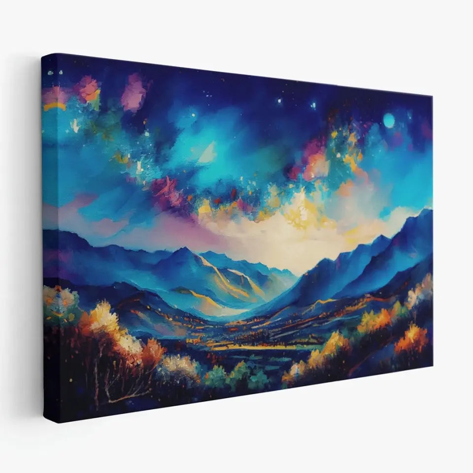 Night sky with fantasy clouds over mountain hill