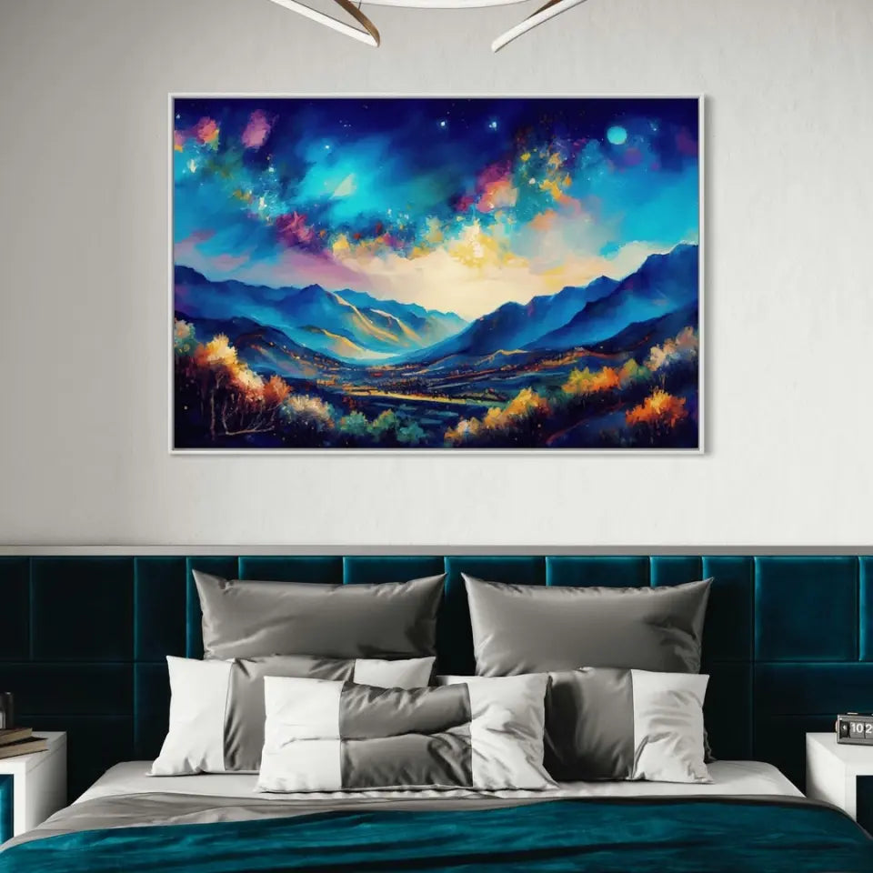 Night sky with fantasy clouds over mountain hill
