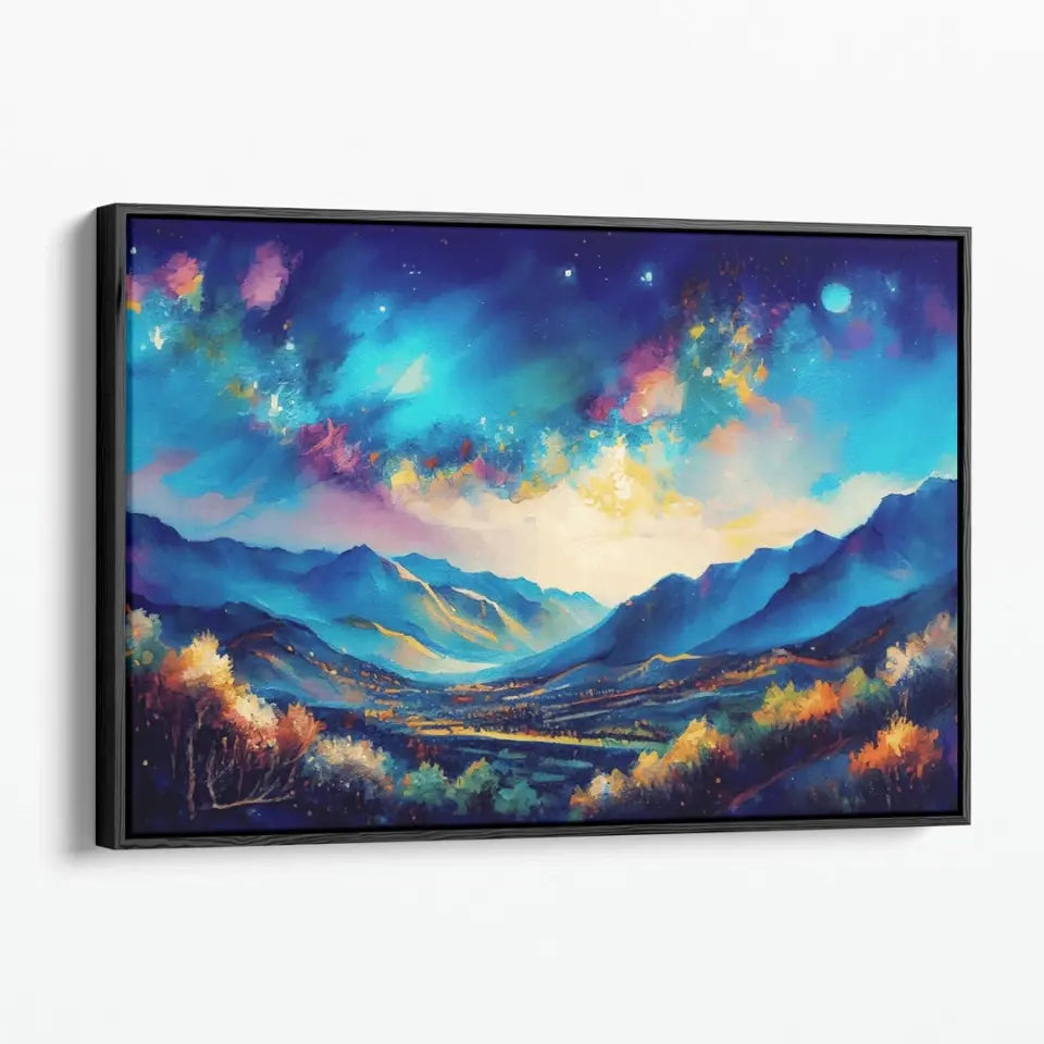 Night sky with fantasy clouds over mountain hill