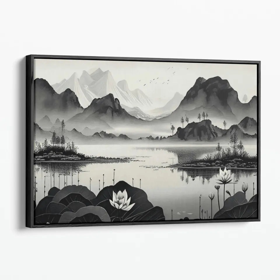 Foggy pond in mountain landscape