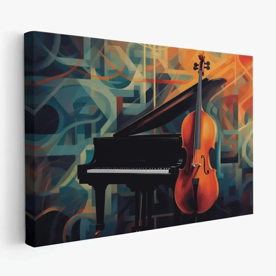 Cello and grand piano in geometrical shapes