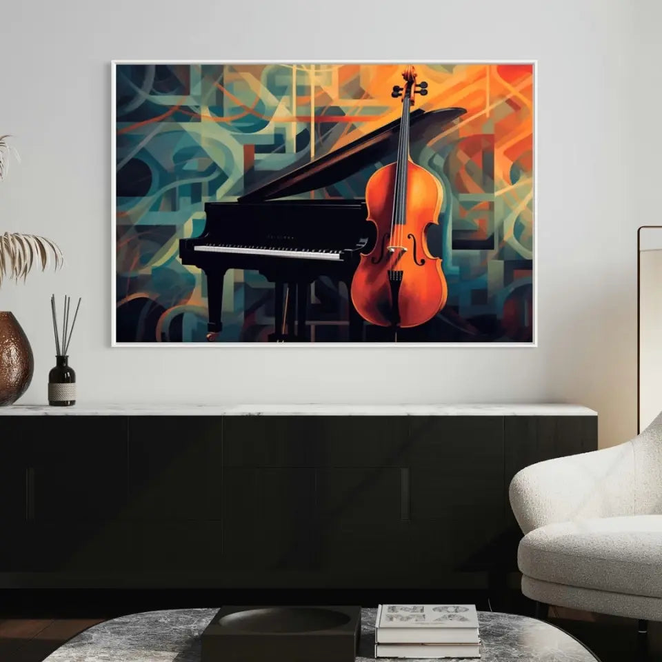 Cello and grand piano in geometrical shapes