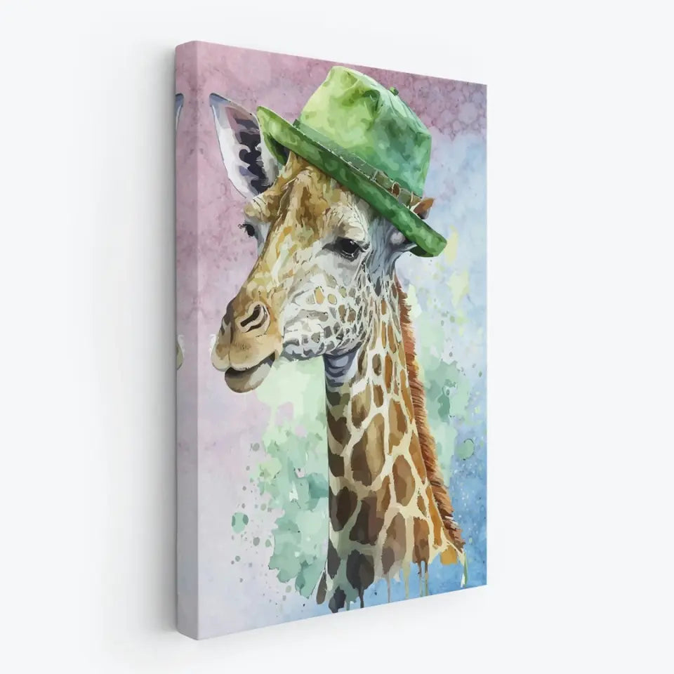 Giraffe with a green hat