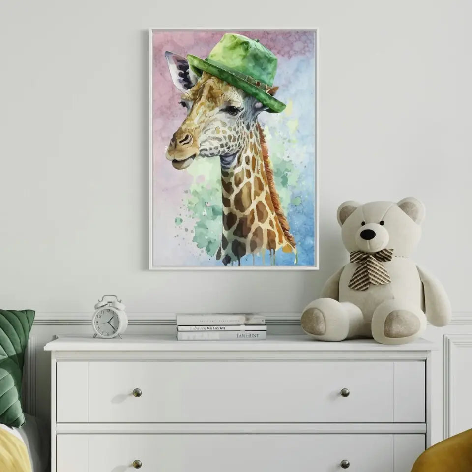 Giraffe with a green hat