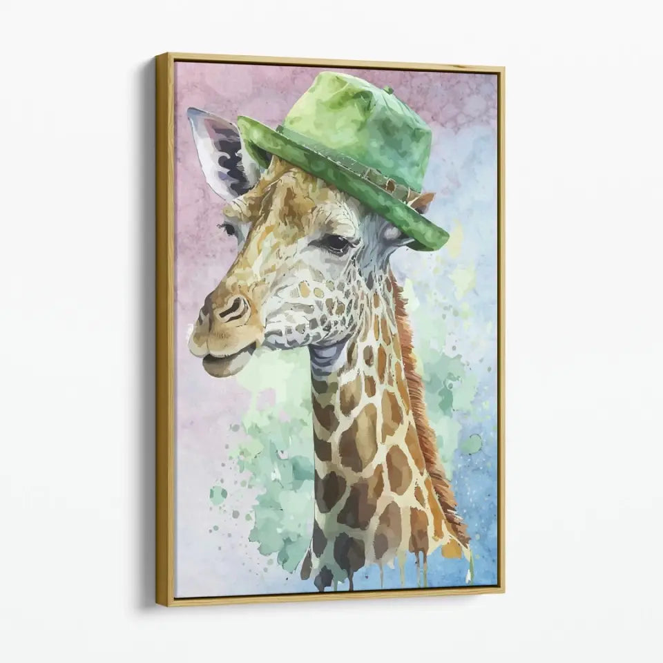 Giraffe with a green hat