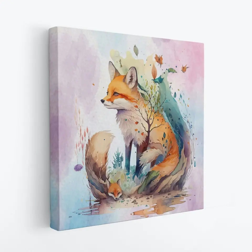 Fox with his baby watercolor