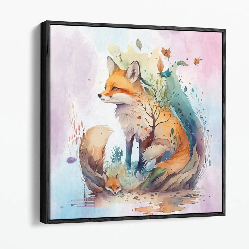 Fox with his baby watercolor