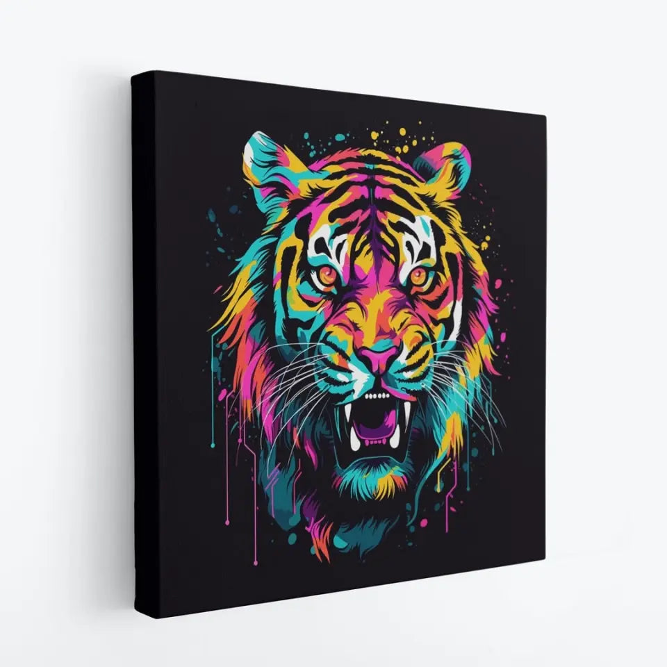 Aggressive neon tiger in graffiti art style