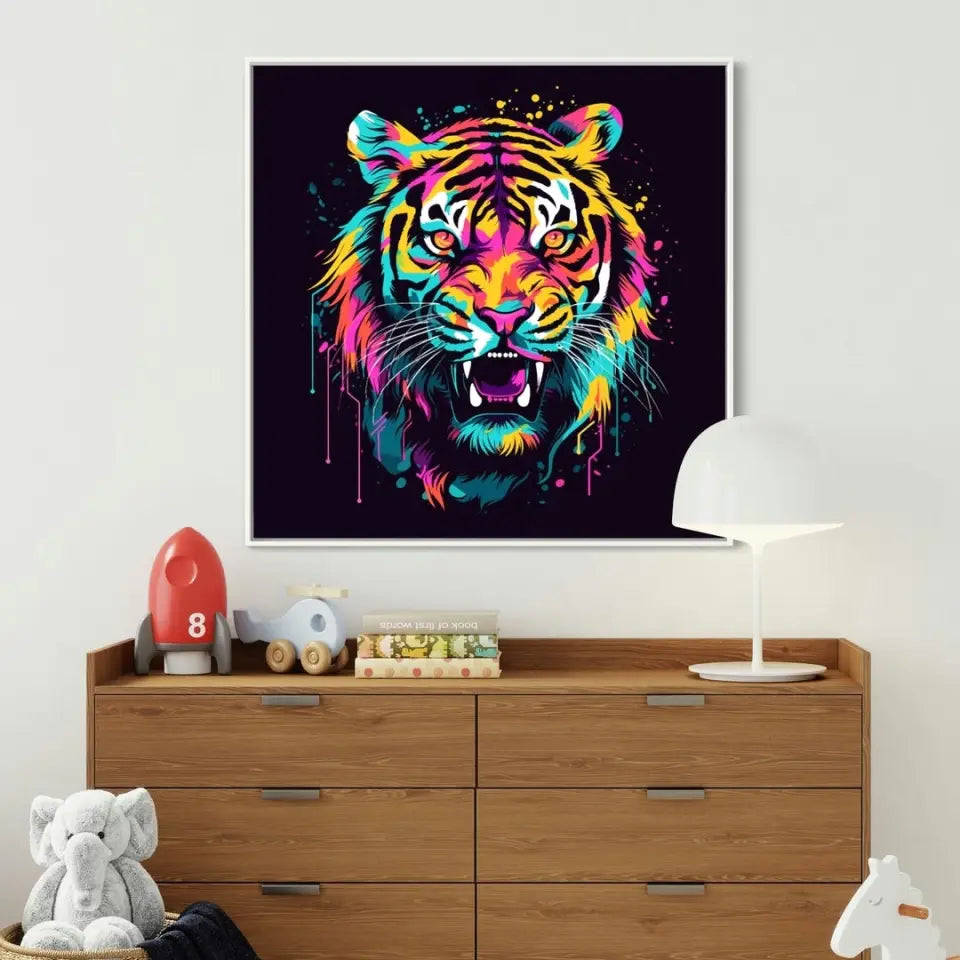 Aggressive neon tiger in graffiti art style