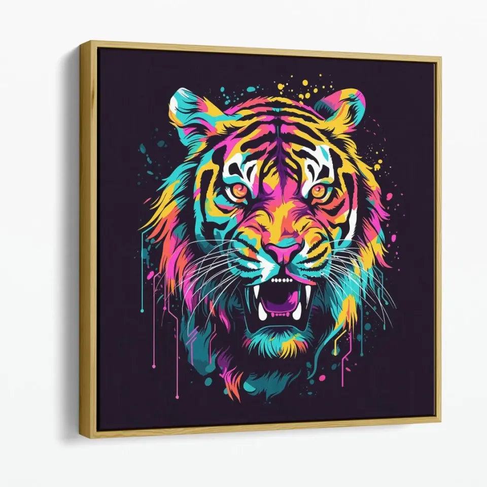 Aggressive neon tiger in graffiti art style