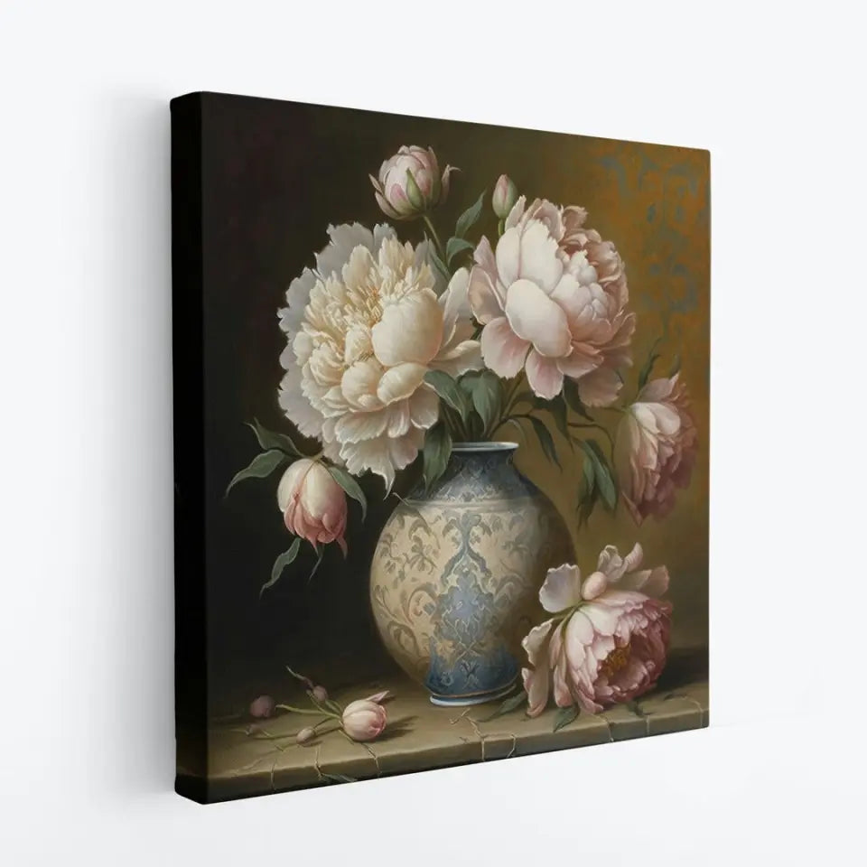 Baroque oil painting of bouquet in a vase