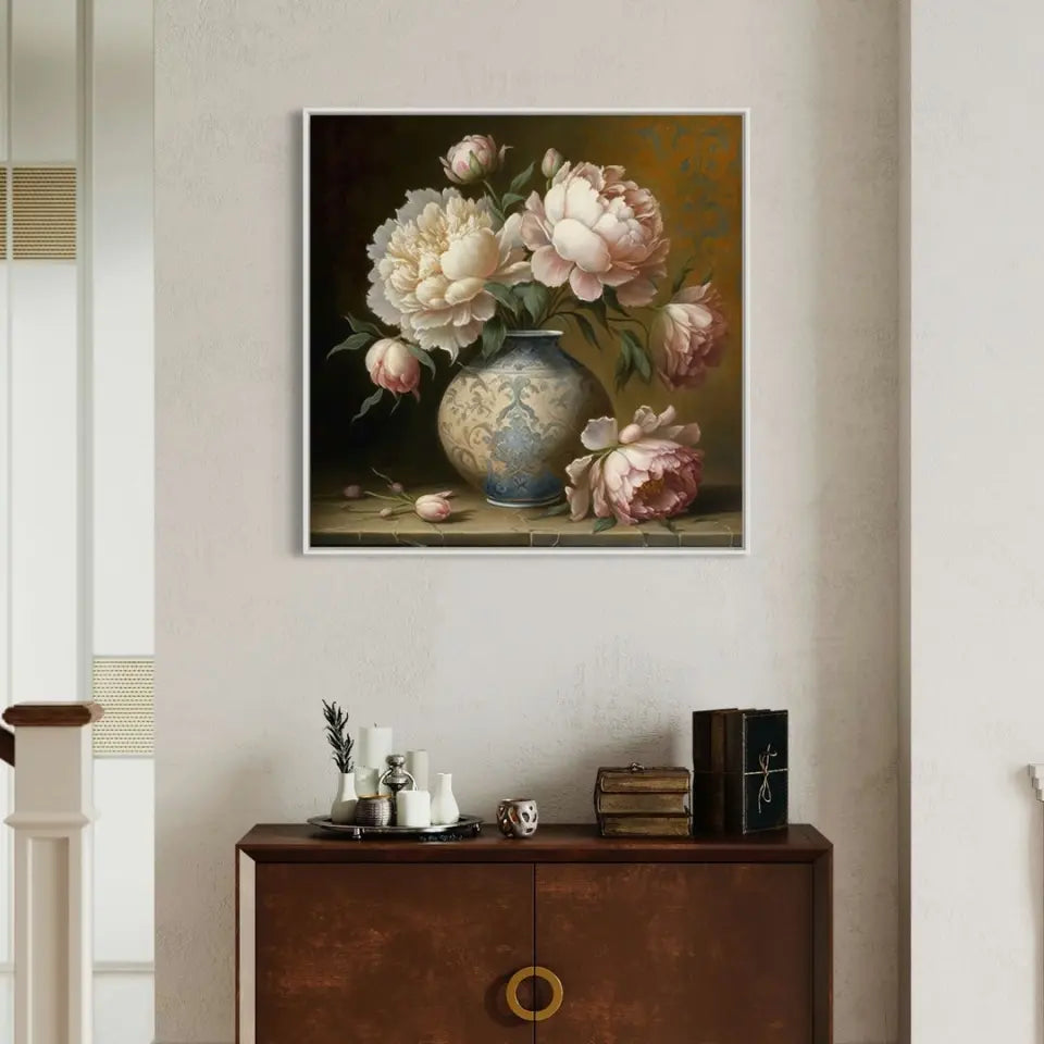 Baroque oil painting of bouquet in a vase