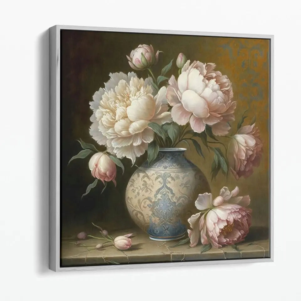 Baroque oil painting of bouquet in a vase