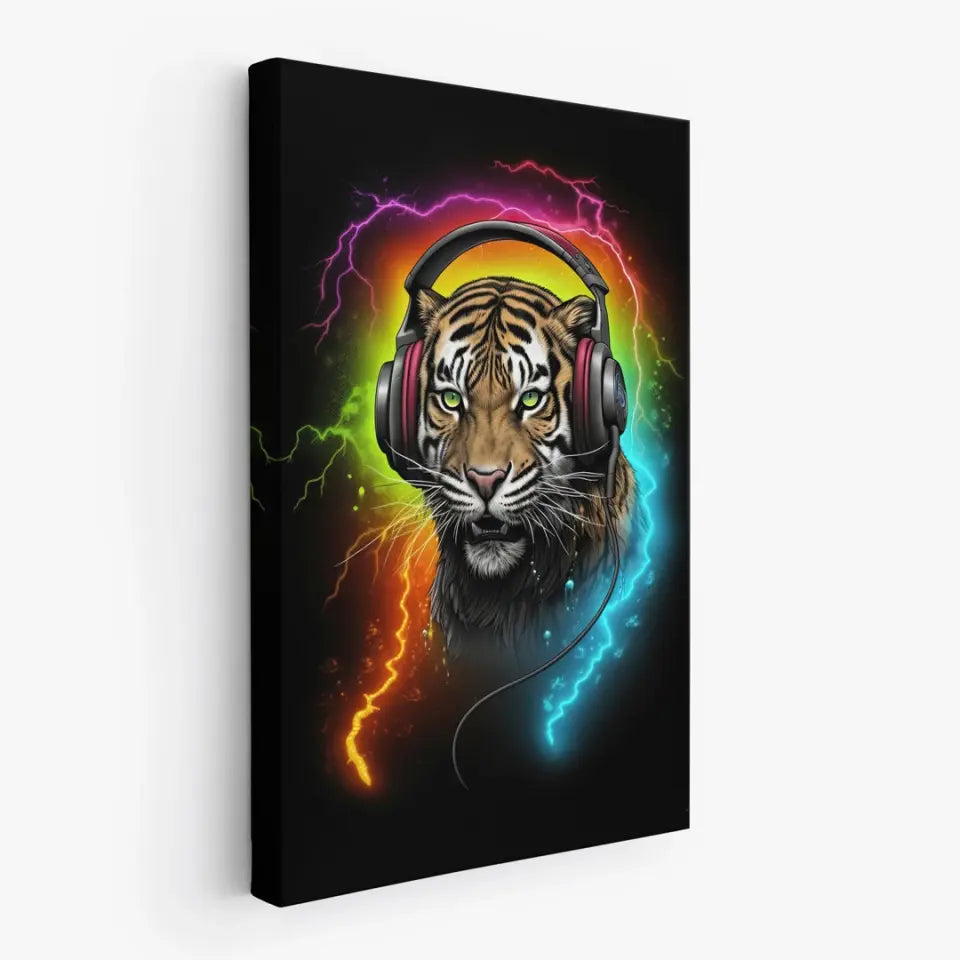 Aggressive neon tiger