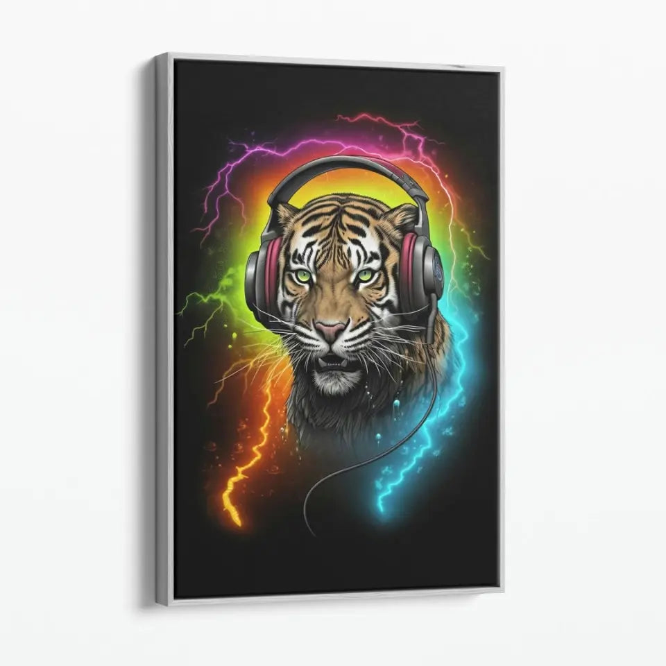 Aggressive neon tiger