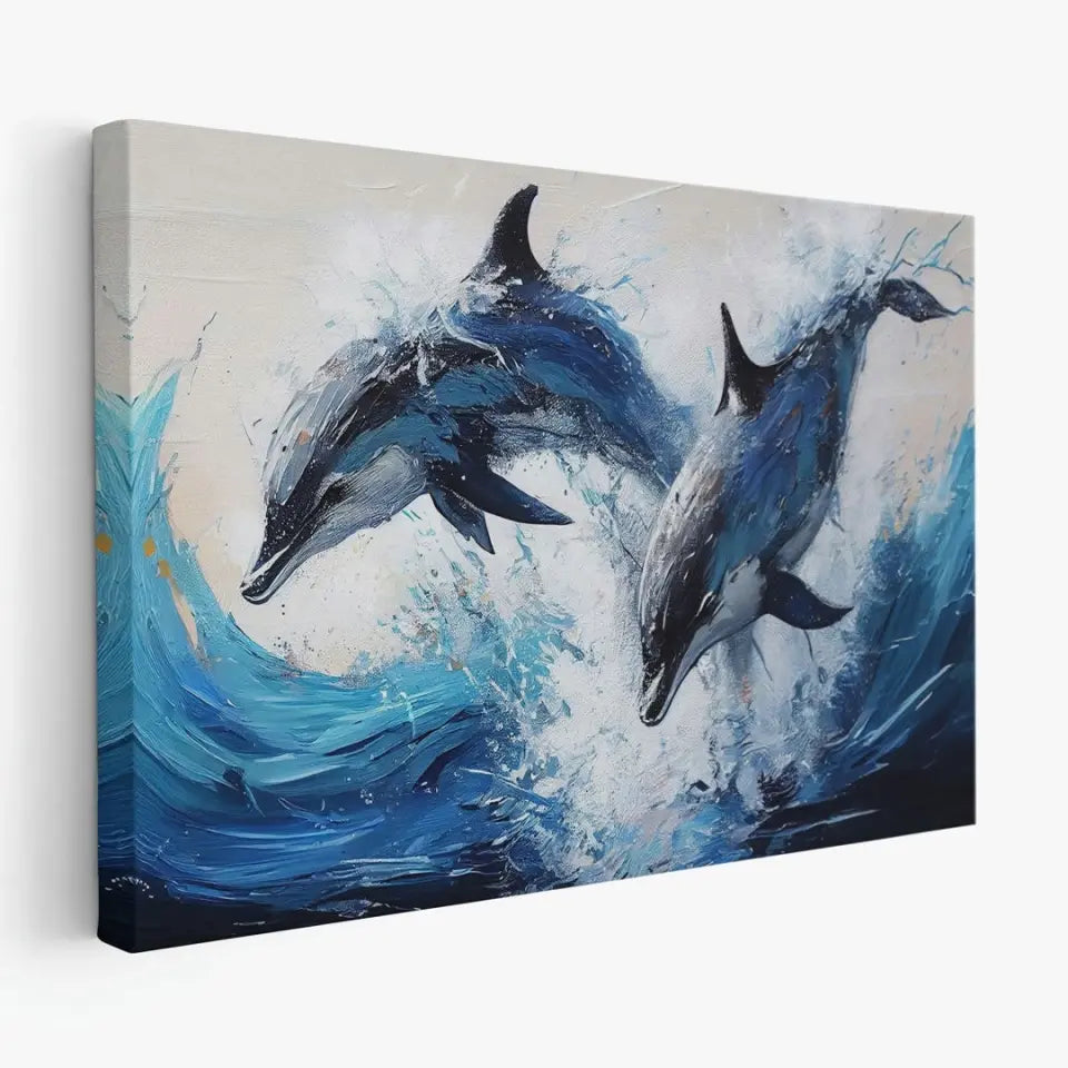 Acrylic Palette Knife Painting, Couple jumping dolphins