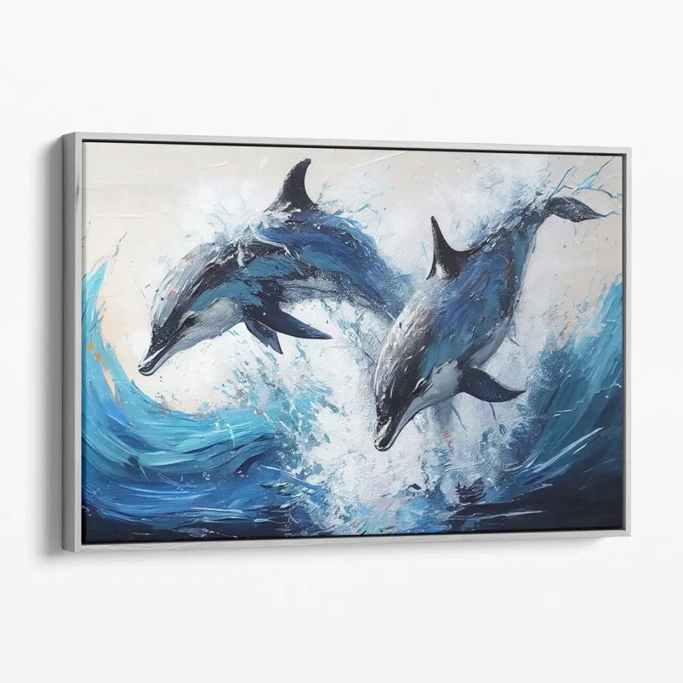 Acrylic Palette Knife Painting, Couple jumping dolphins