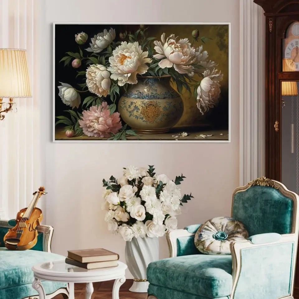 Baroque oil painting of Peonies flowers