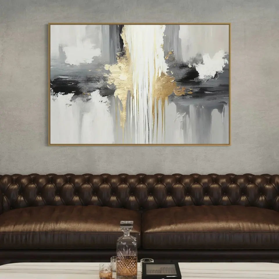 Luxurious Abstract Painting in Grey, White and Gold III