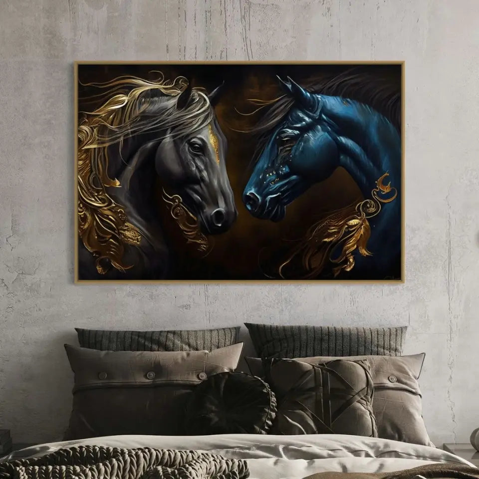 Abstract oil painting of a luxurious horse couple