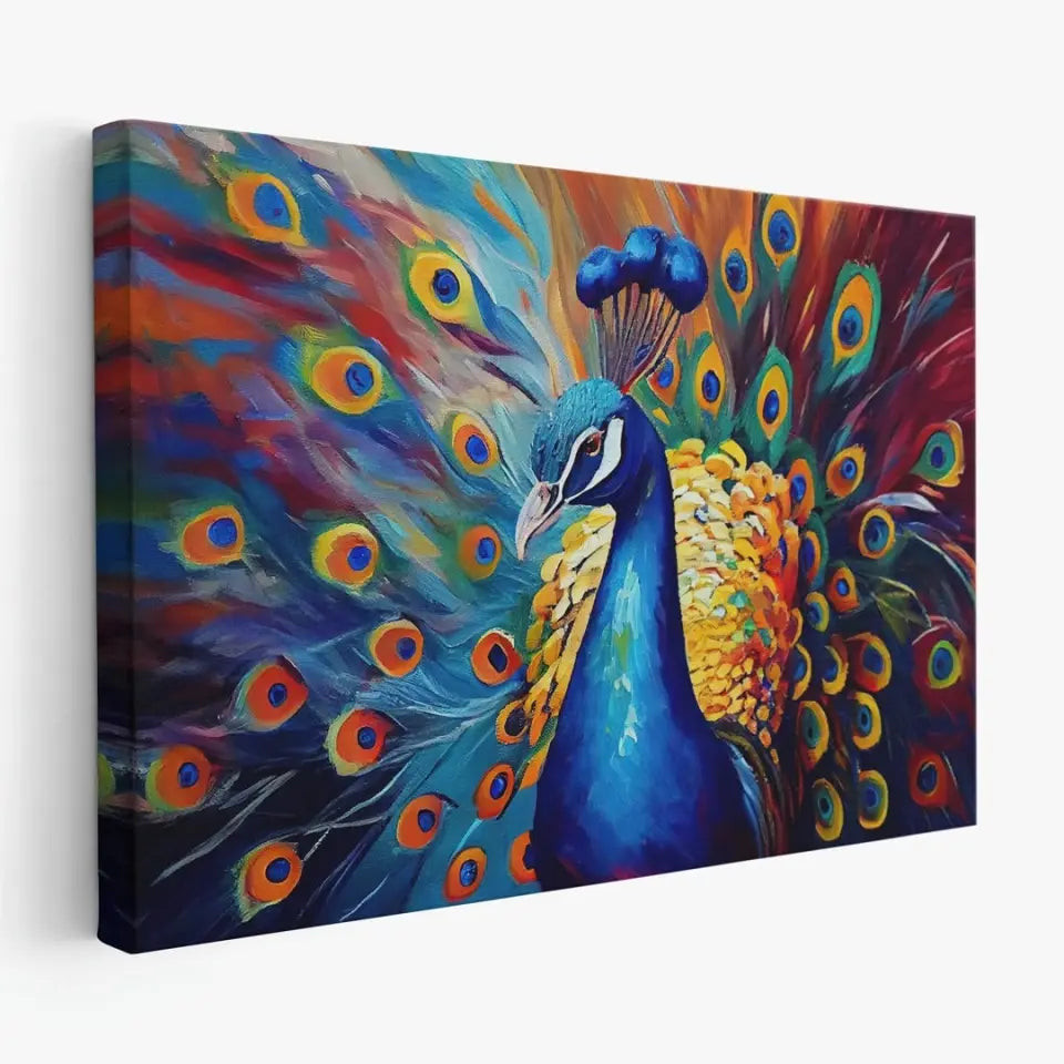 Oil painting of a multicolored peacock I