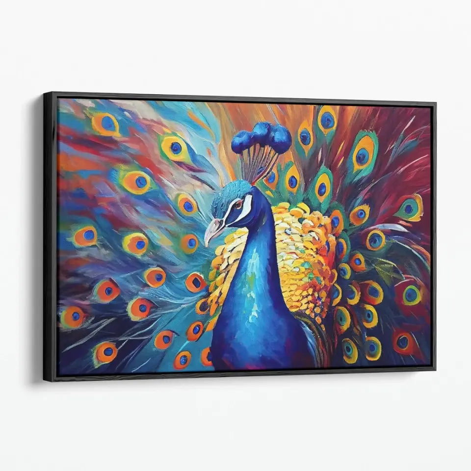 Oil painting of a multicolored peacock I