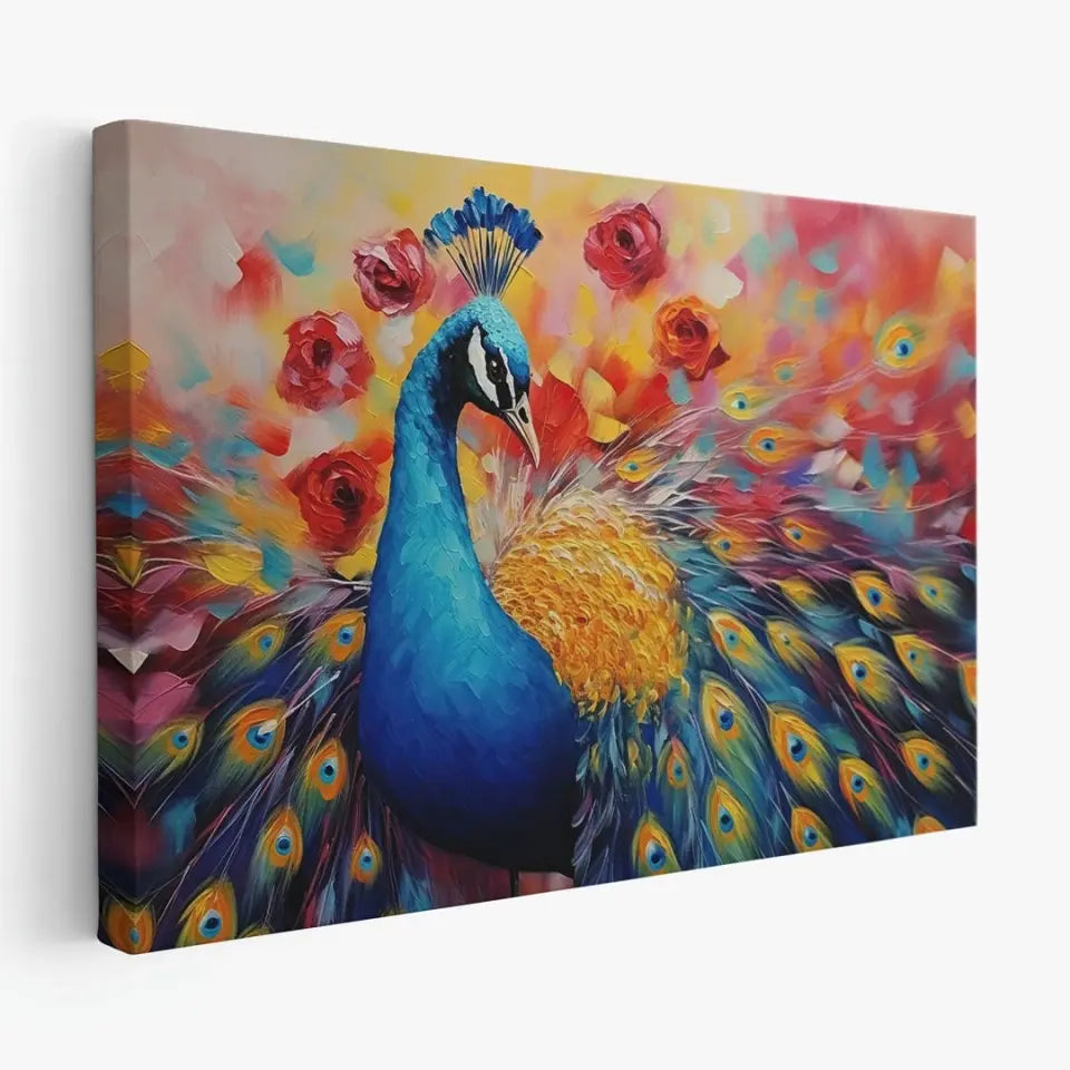 Oil painting of a multicolored peacock II