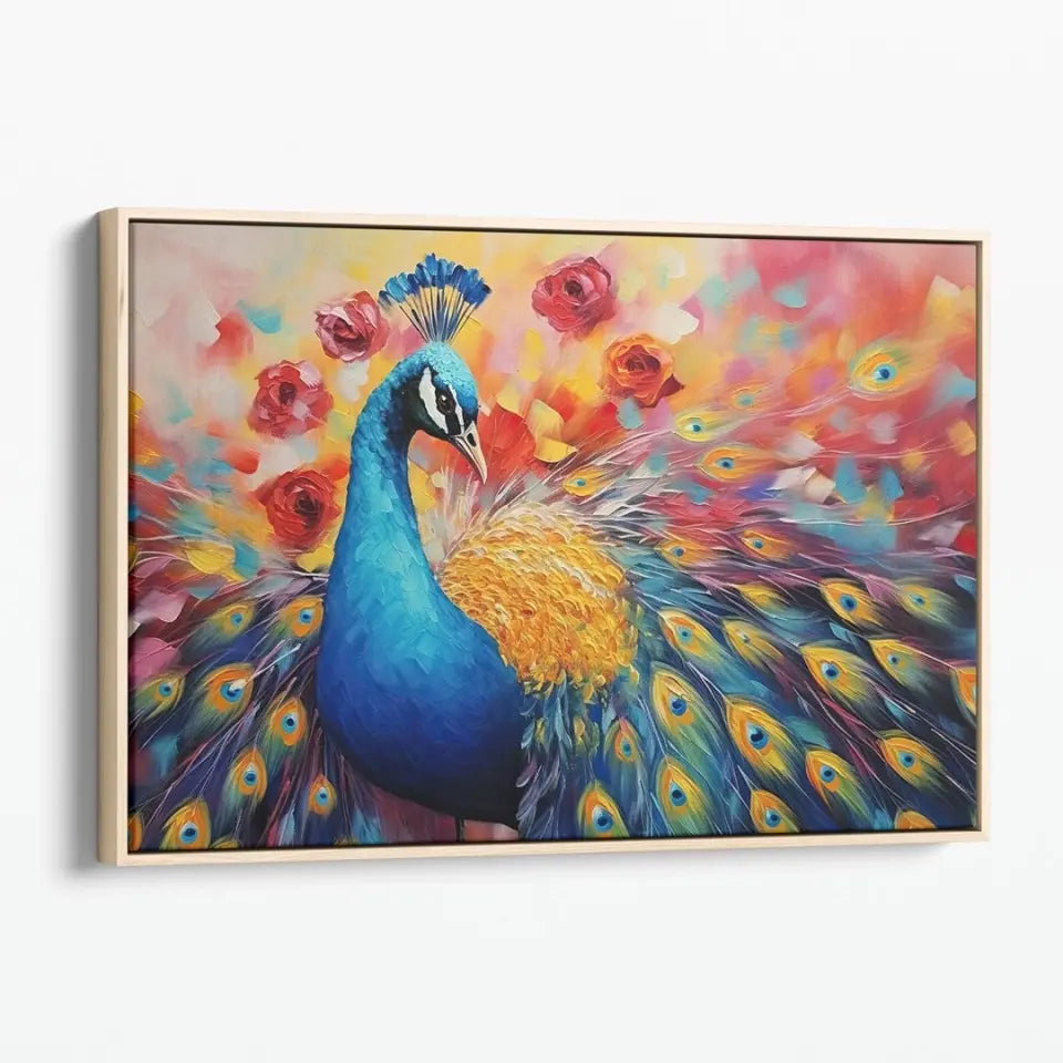 Oil painting of a multicolored peacock II