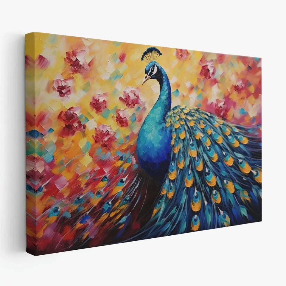 Oil painting of a multicolored peacock III