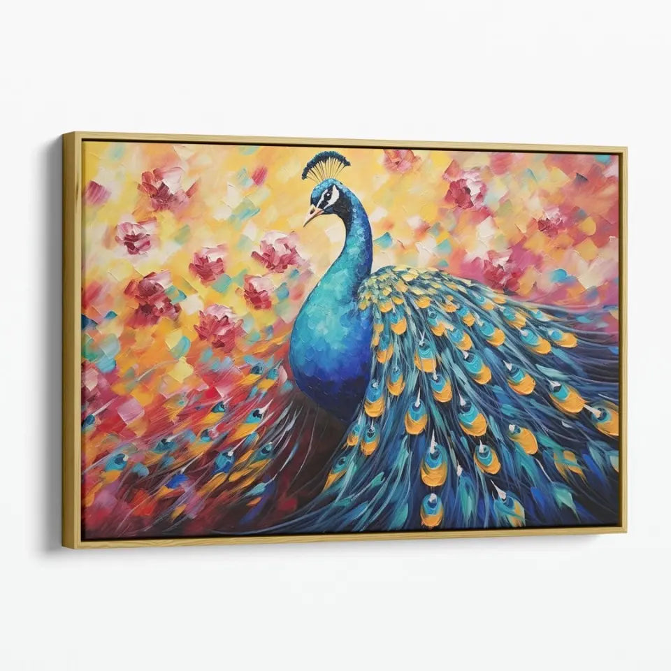 Oil painting of a multicolored peacock III